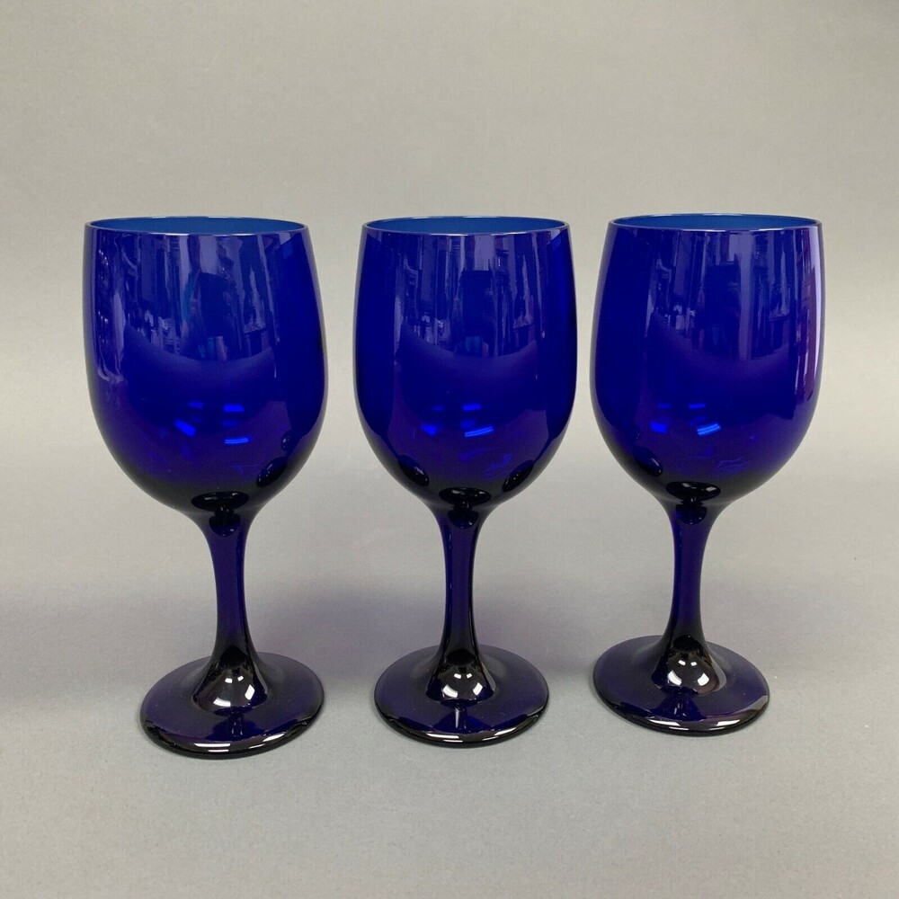 Blue Cobalt Wine Glass Glasses 7 1/4 High Lot of 3